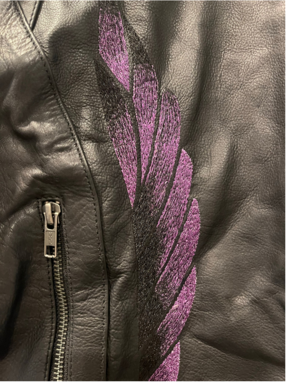 Milwaukee Leather Women's Jacket L Black Purple Embroidered Winged Motorcycle - Picture 5 of 13